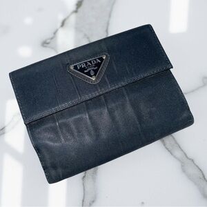 Prada black Tessuto nylon and Saffiano leather trifold wallet